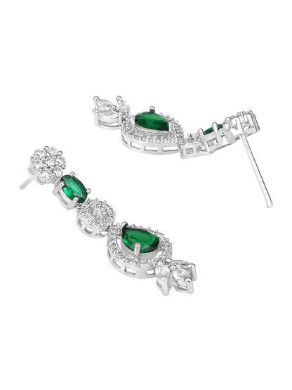 Silver-Plated Emerald & Diamond Cubic Zirconia Necklace Set