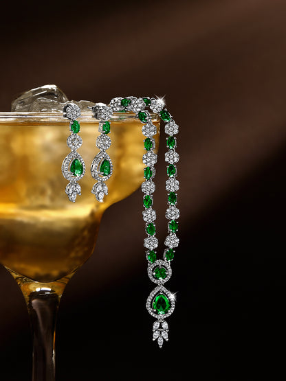 Silver-Plated Emerald & Diamond Cubic Zirconia Necklace Set