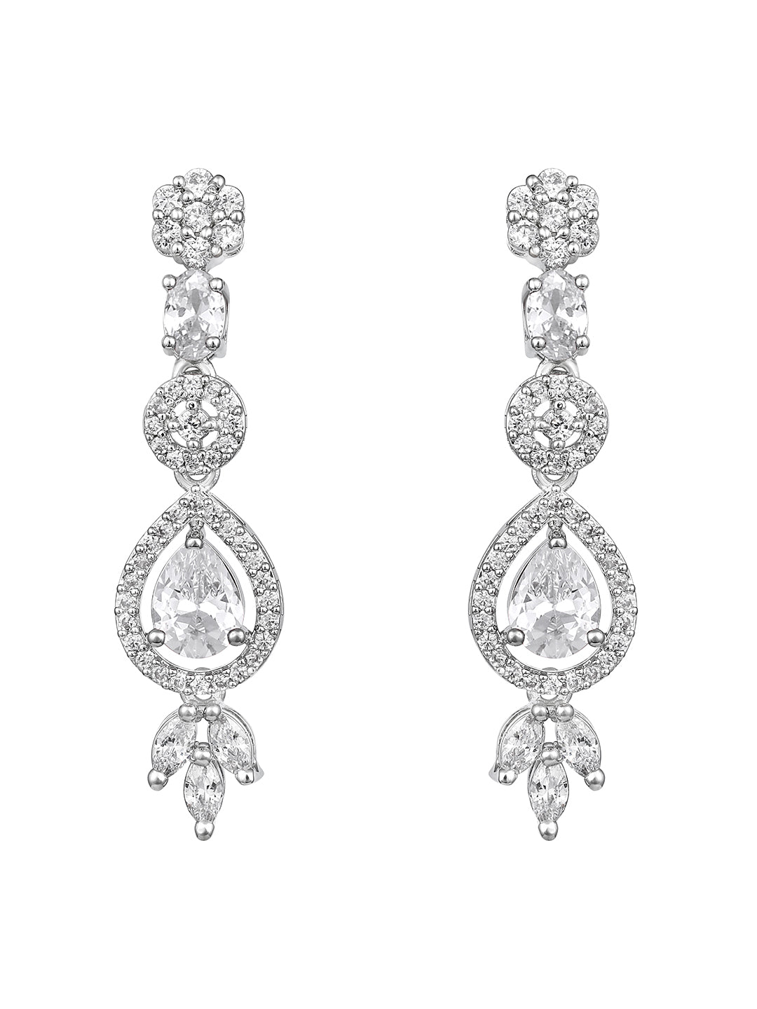 Silver-Plated Cubic Zirconia Necklace Set with Drop Earrings