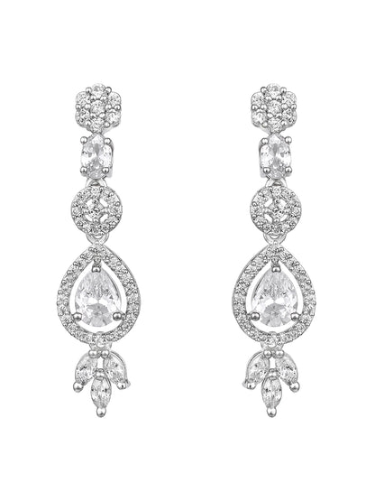 Silver-Plated Cubic Zirconia Necklace Set with Drop Earrings