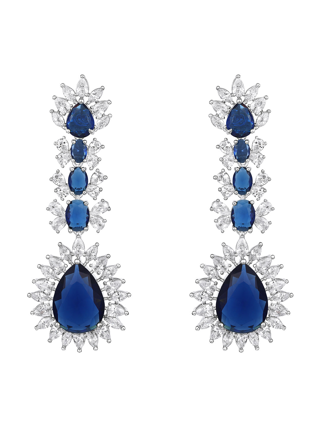 Asmitta Elegant Blue Sapphire & Cubic Zirconia Rhodium-Plated Necklace Set