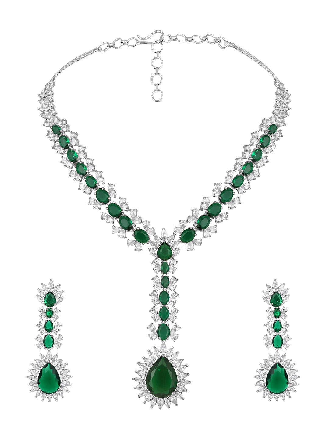 Emerald Green & White Stone Necklace Set