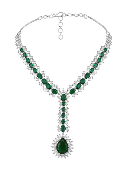 Emerald Green & White Stone Necklace Set