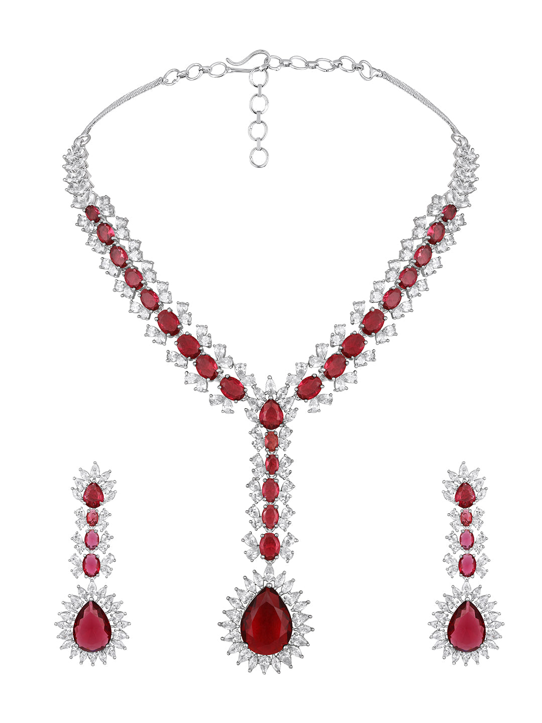 Asmitta Gorgeous Ruby & White Stone Studded V-Shape Necklace Set