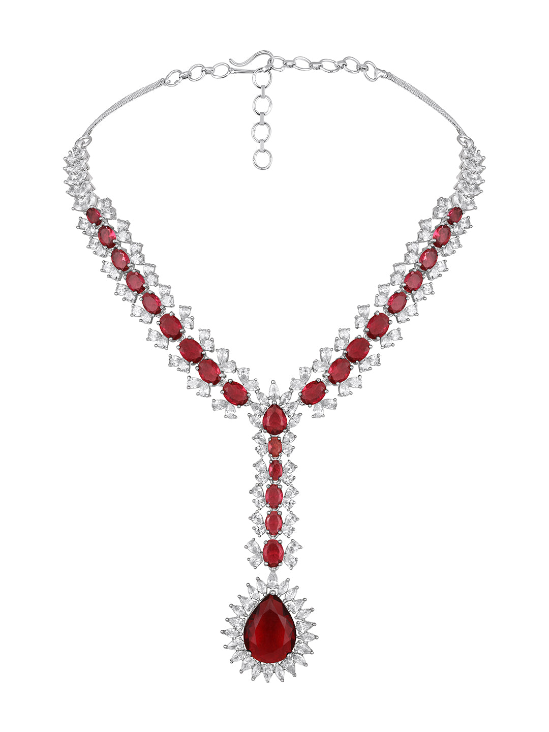 Asmitta Gorgeous Ruby & White Stone Studded V-Shape Necklace Set