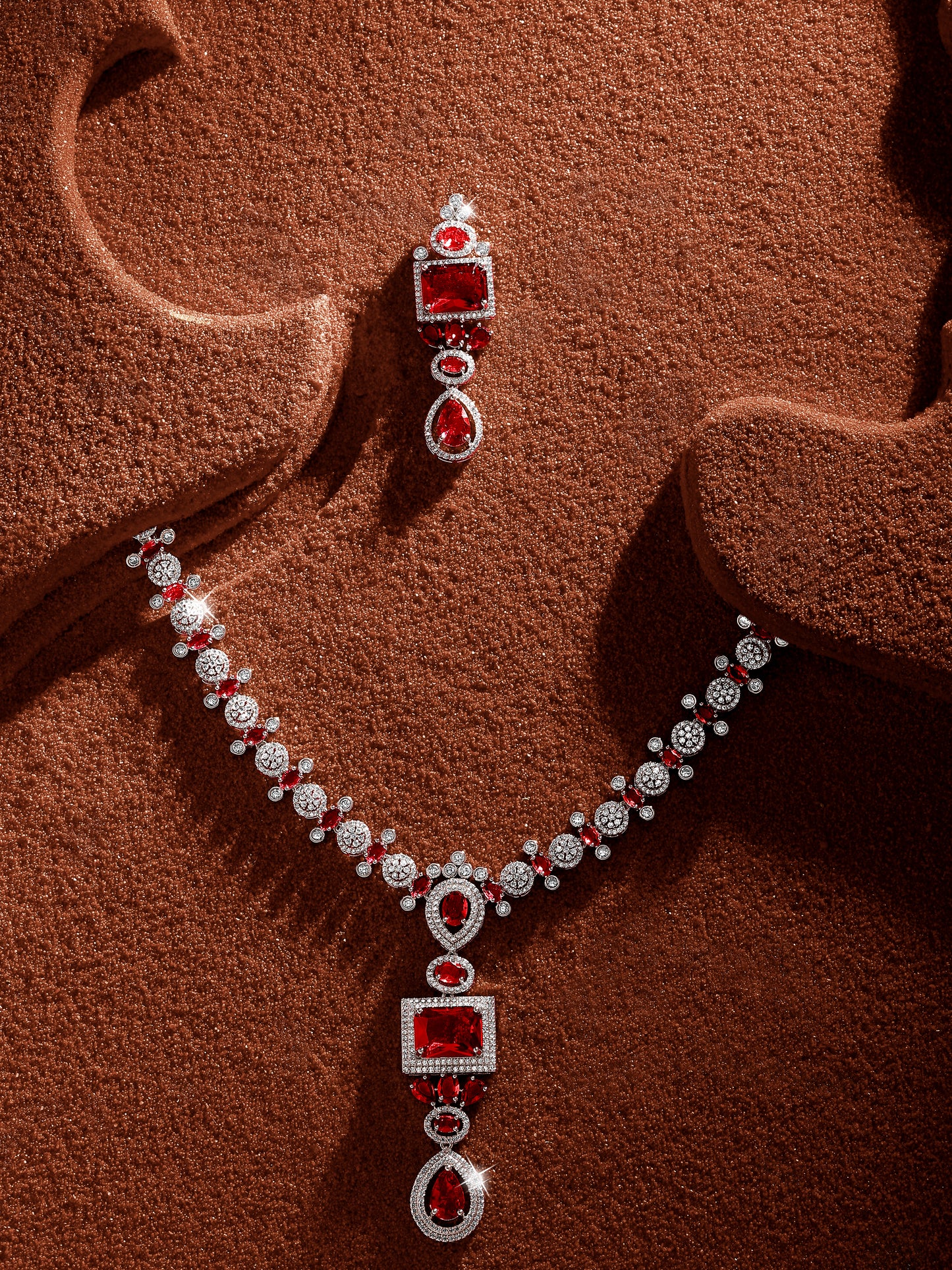 Exquisite Ruby & Diamond Studded Contemporary Jewellery Set