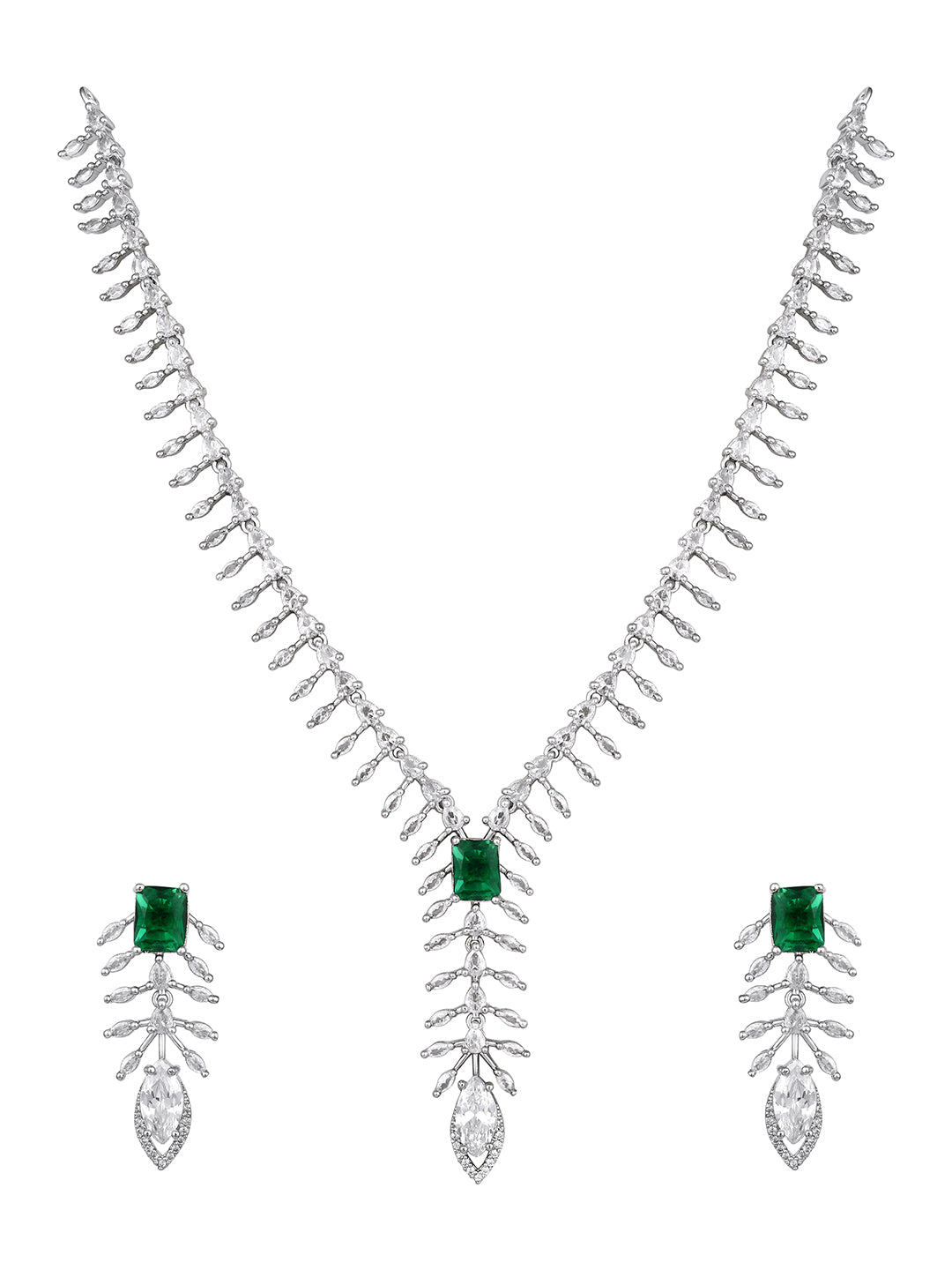 Asmitta Premium Emerald Green American Diamond Party Wear Statement Necklace Set