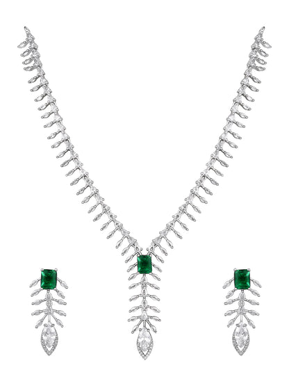Asmitta Premium Emerald Green American Diamond Party Wear Statement Necklace Set