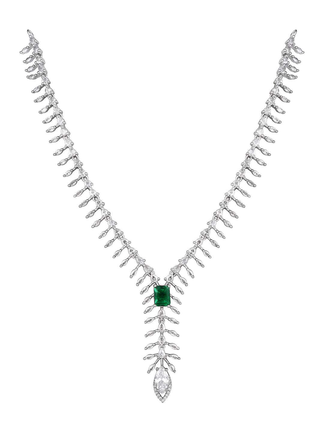 Asmitta Premium Emerald Green American Diamond Party Wear Statement Necklace Set
