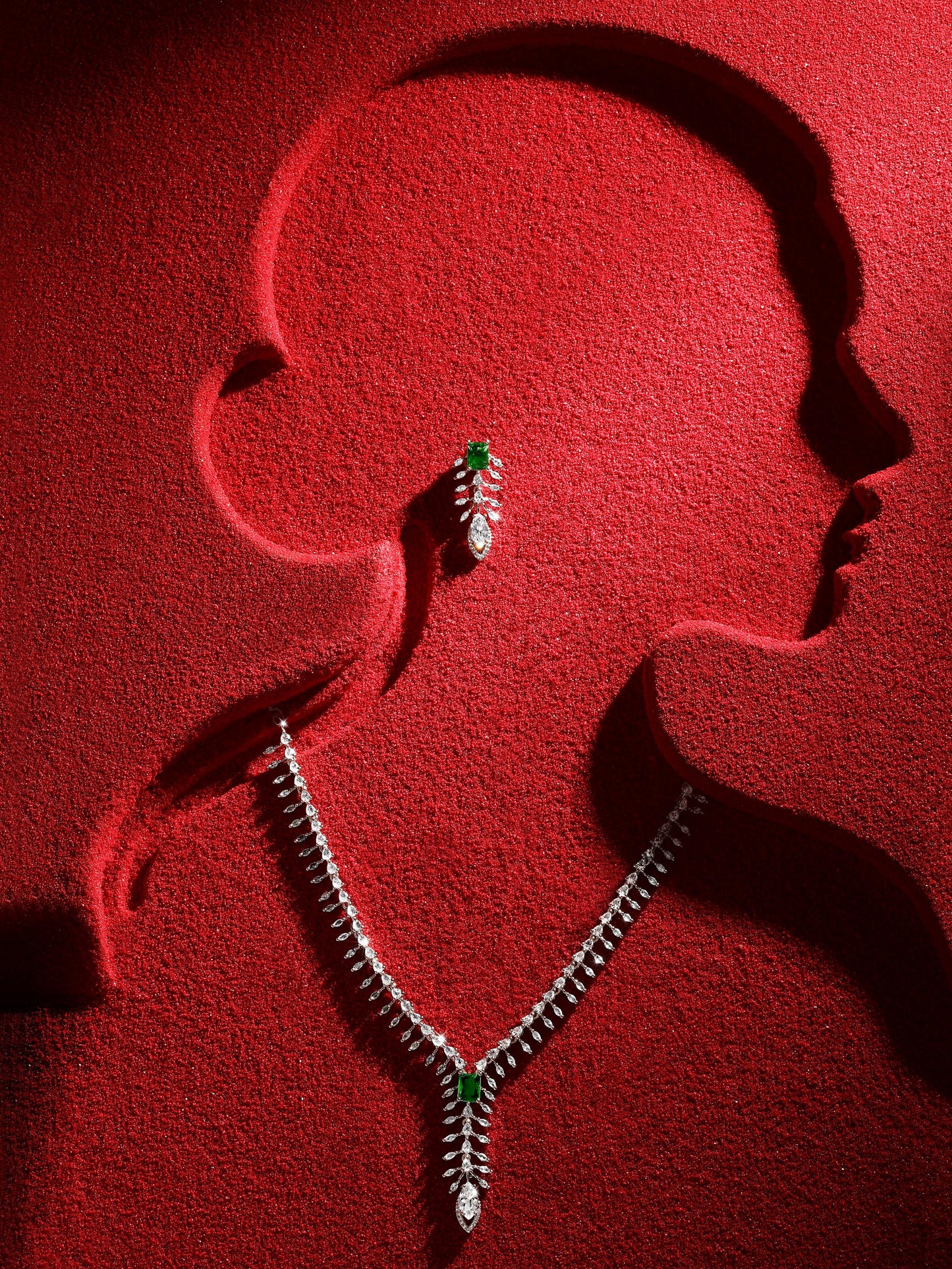 Asmitta Premium Emerald Green American Diamond Party Wear Statement Necklace Set