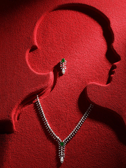 Asmitta Premium Emerald Green American Diamond Party Wear Statement Necklace Set