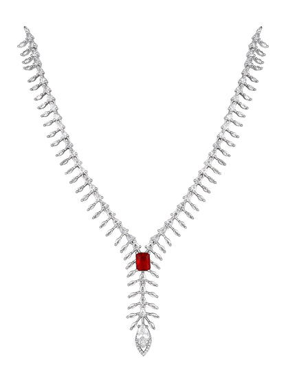 Asmitta Elegant Red Stone & White American Diamond Silver-Tone Jewellery Set