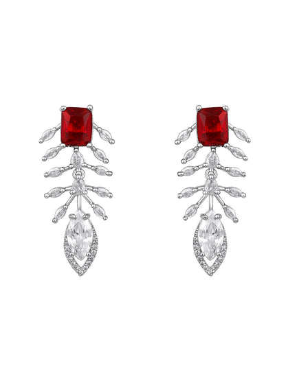 Asmitta Elegant Red Stone & White American Diamond Silver-Tone Jewellery Set