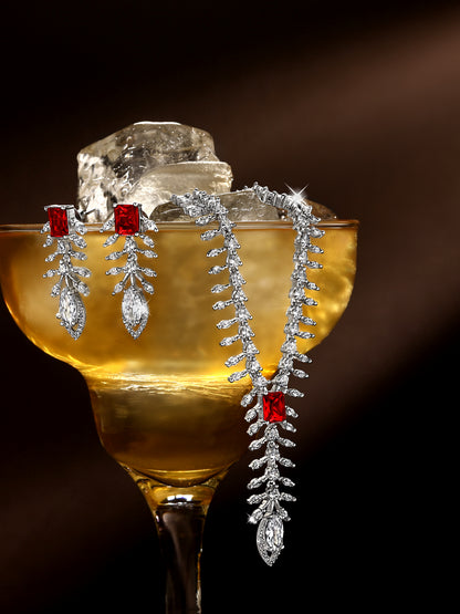 Asmitta Elegant Red Stone & White American Diamond Silver-Tone Jewellery Set