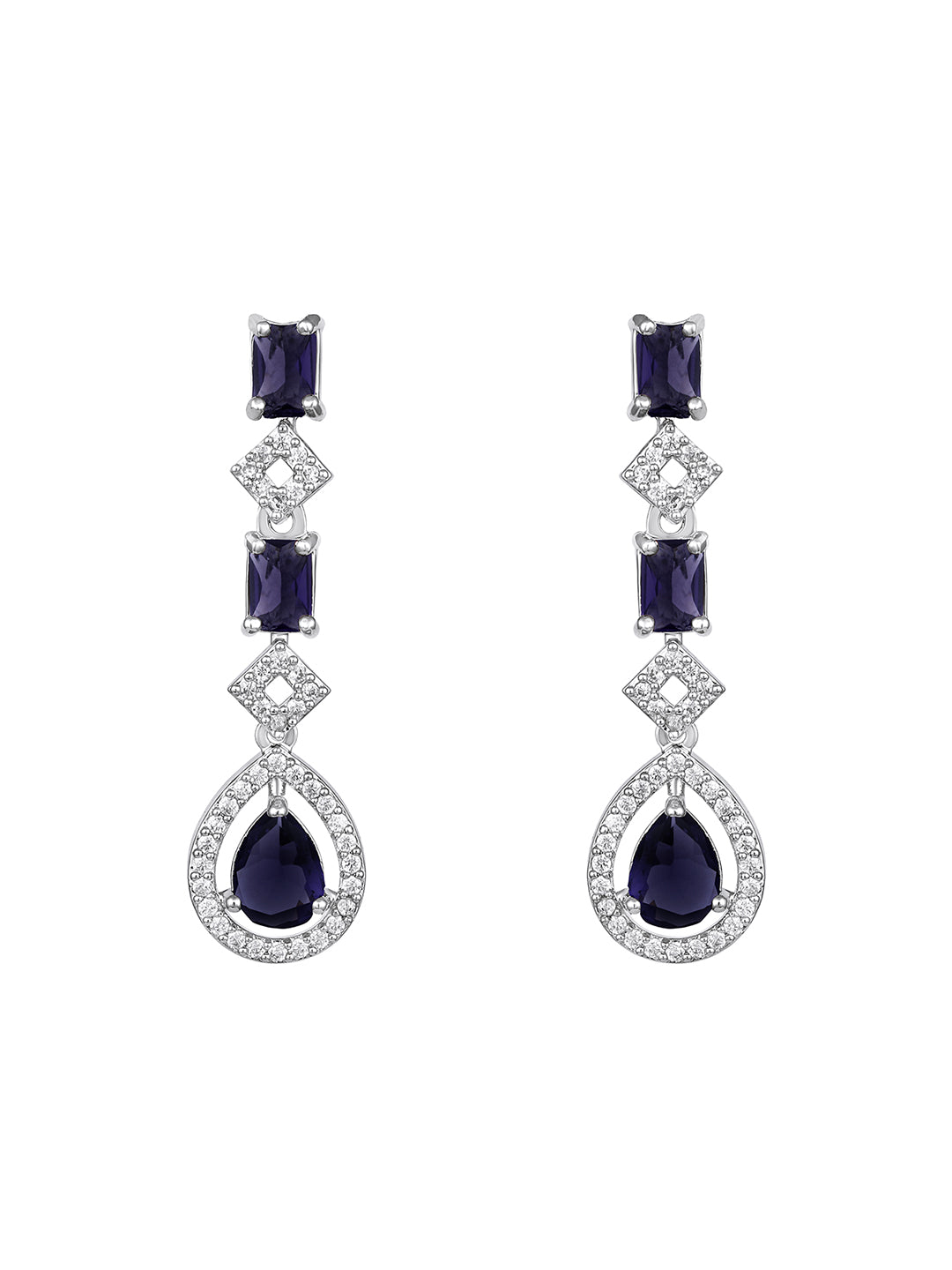 Silver-Plated Purple Stone American Diamond Layered Necklace Set for Women
