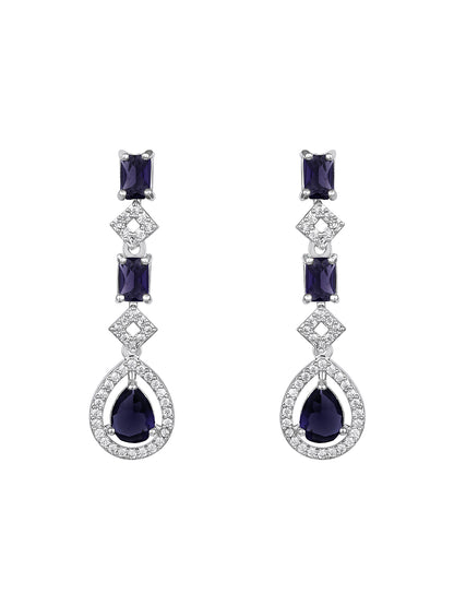 Silver-Plated Purple Stone American Diamond Layered Necklace Set for Women