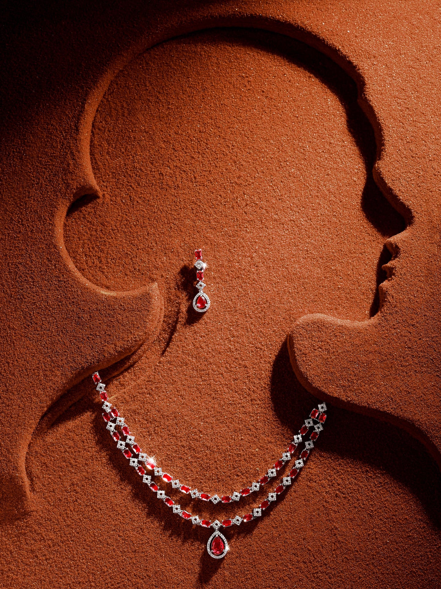 Royal Red Ruby-Inspired Dual-Strand Statement Necklace