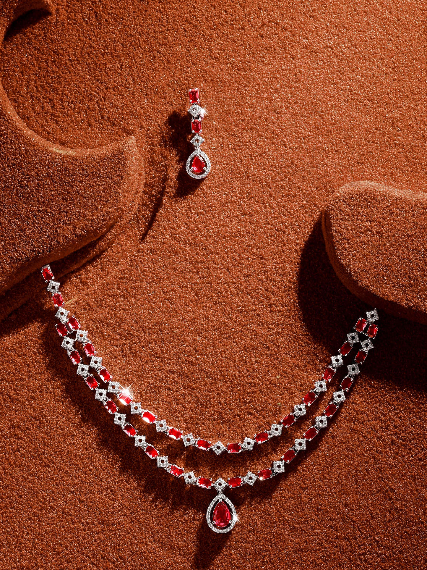 Royal Red Ruby-Inspired Dual-Strand Statement Necklace