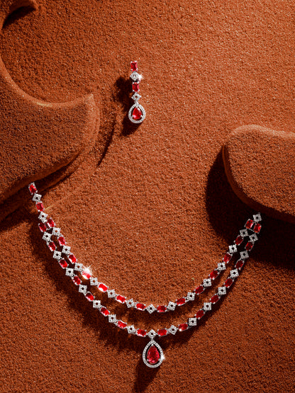 Royal Red Ruby-Inspired Dual-Strand Statement Necklace