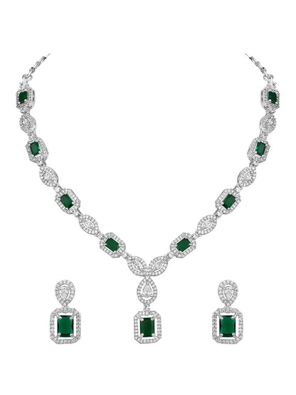 Asmitta Silver-Plated Emerald Green & Cubic Zirconia Choker Jewelry Set