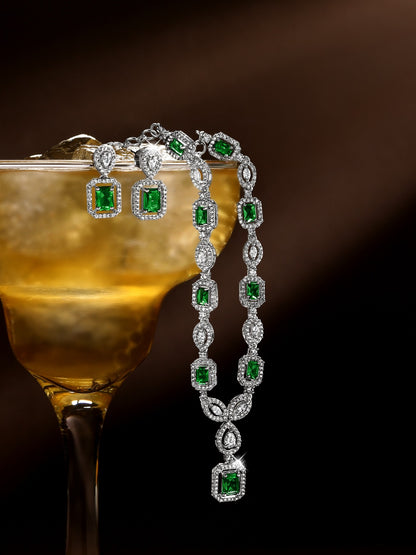 Asmitta Silver-Plated Emerald Green & Cubic Zirconia Choker Jewelry Set