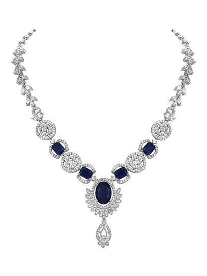 Asmitta Women Blue Stone & American Diamond Statement Jewellery Set