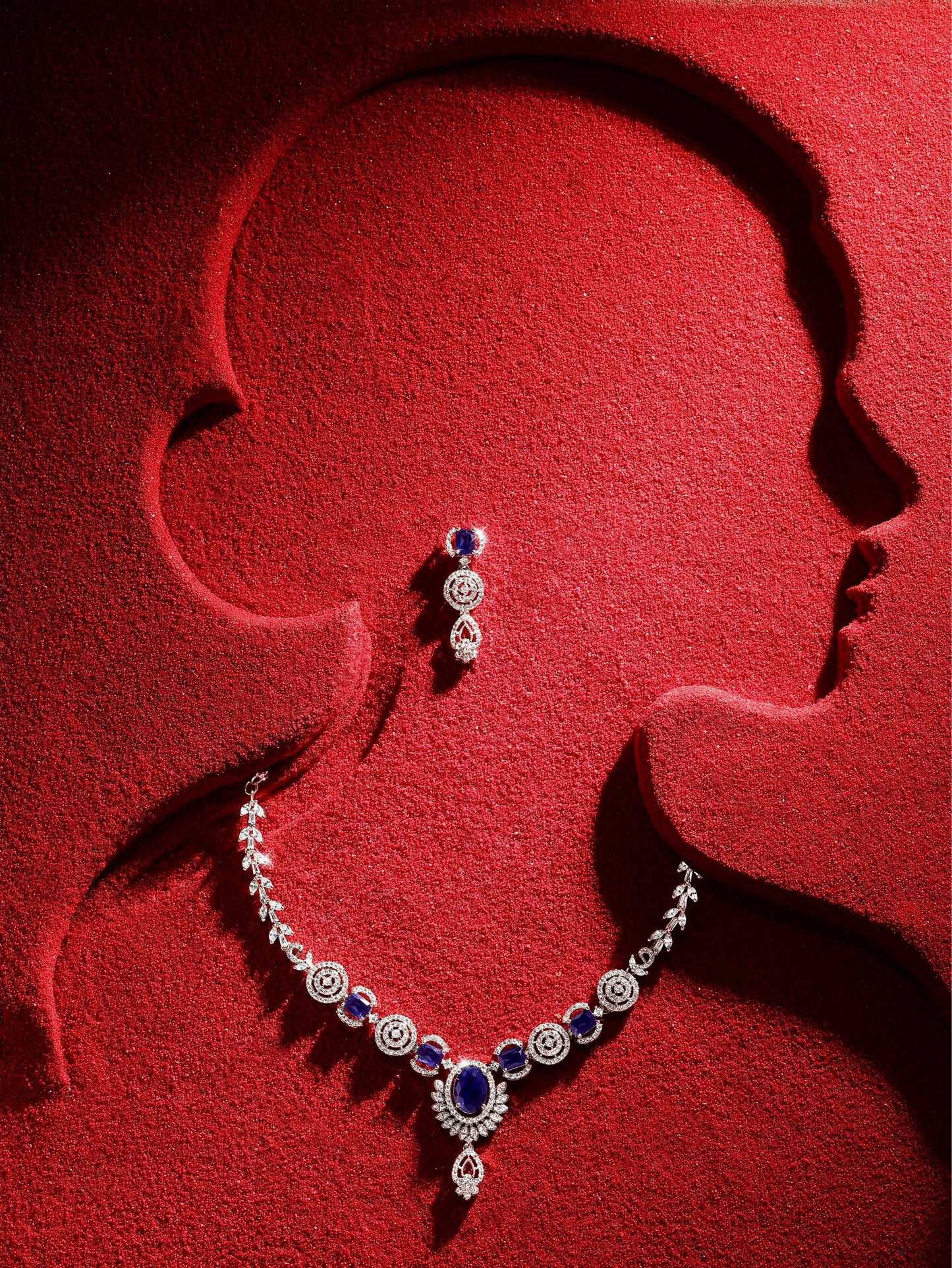 Asmitta Women Blue Stone & American Diamond Statement Jewellery Set