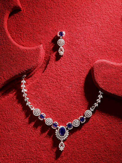 Asmitta Women Blue Stone & American Diamond Statement Jewellery Set