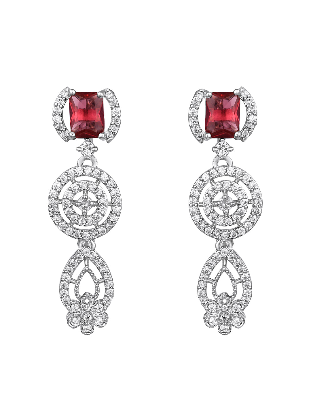 Premium Red Stone Silver-Tone Necklace & Earrings Set