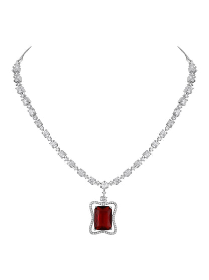 Elegant Red Stone Necklace & Earrings Set | Asmitta Jewellery