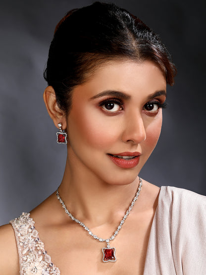 Elegant Red Stone Necklace & Earrings Set | Asmitta Jewellery