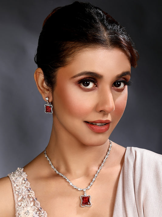 Elegant Red Stone Necklace & Earrings Set | Asmitta Jewellery