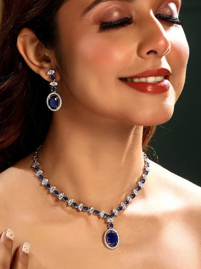 Elegant Blue Stone Necklace & Earrings Set | Asmitta Jewellery
