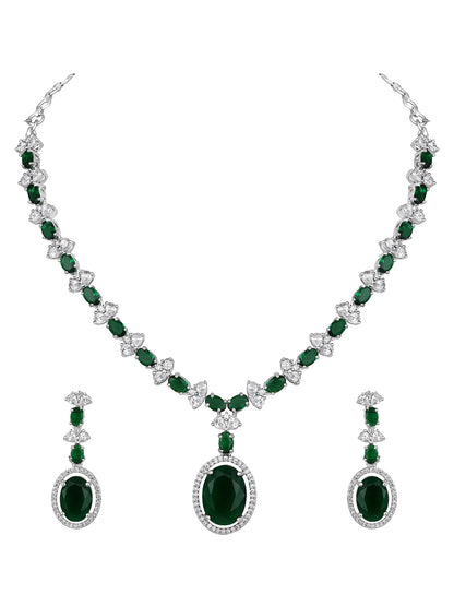 Elegant Green Stone Necklace & Earrings Set | Asmitta Jewellery