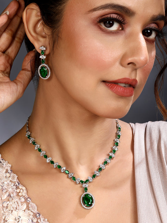 Elegant Green Stone Necklace & Earrings Set | Asmitta Jewellery