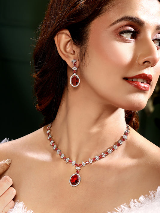 Elegant Red Stone Necklace & Earrings Set | Asmitta Jewellery