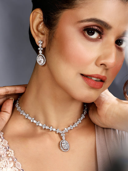 Elegant White Stone Necklace & Earrings Set | Asmitta Jewellery