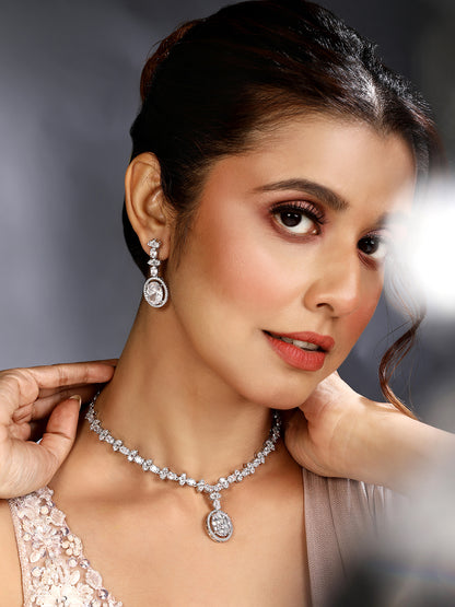Elegant White Stone Necklace & Earrings Set | Asmitta Jewellery