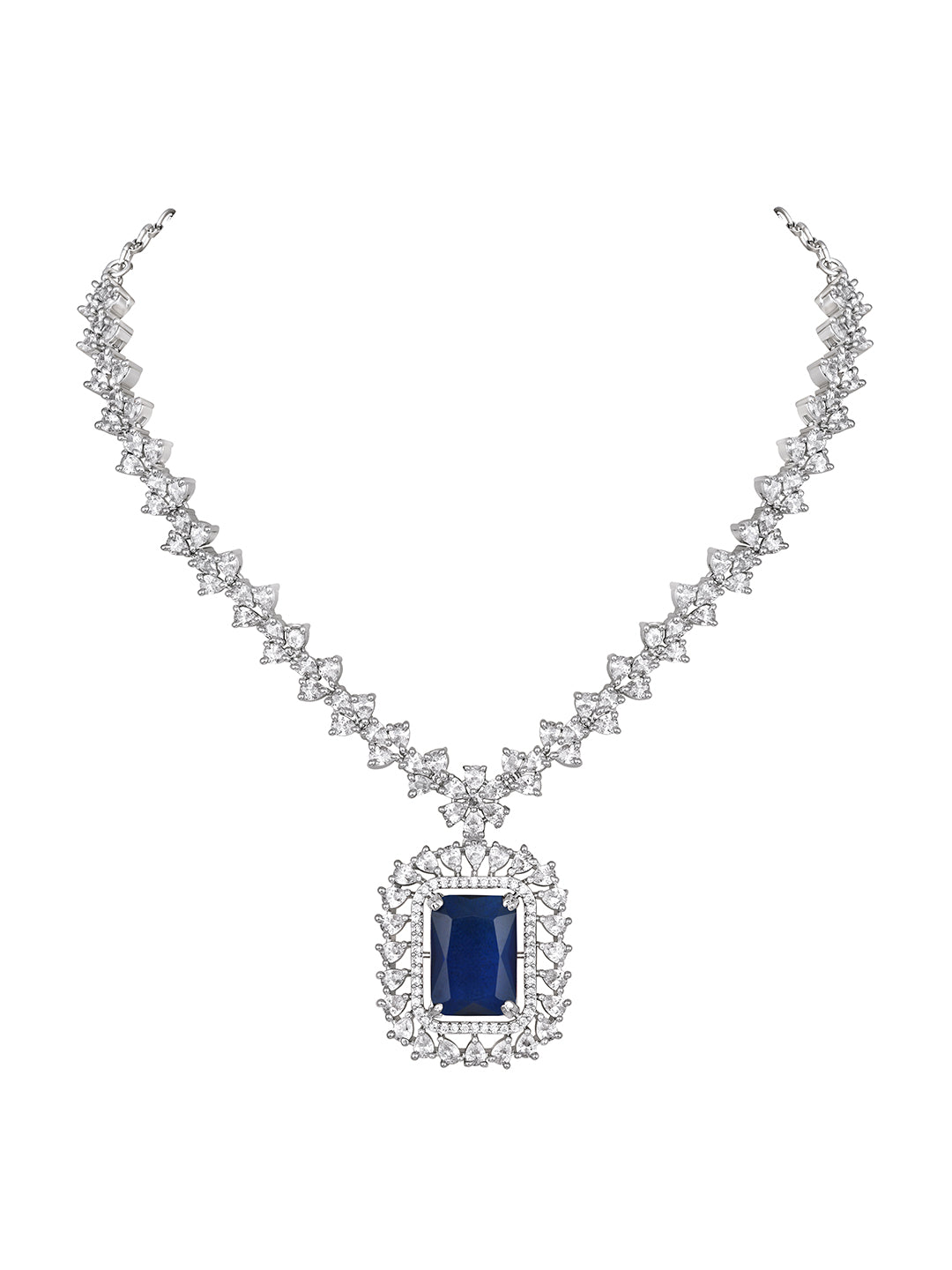 Blue Crystal CZ Diamond Designer Choker Necklace Set for Women