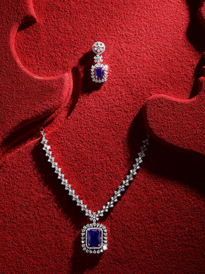 Blue Crystal CZ Diamond Designer Choker Necklace Set for Women