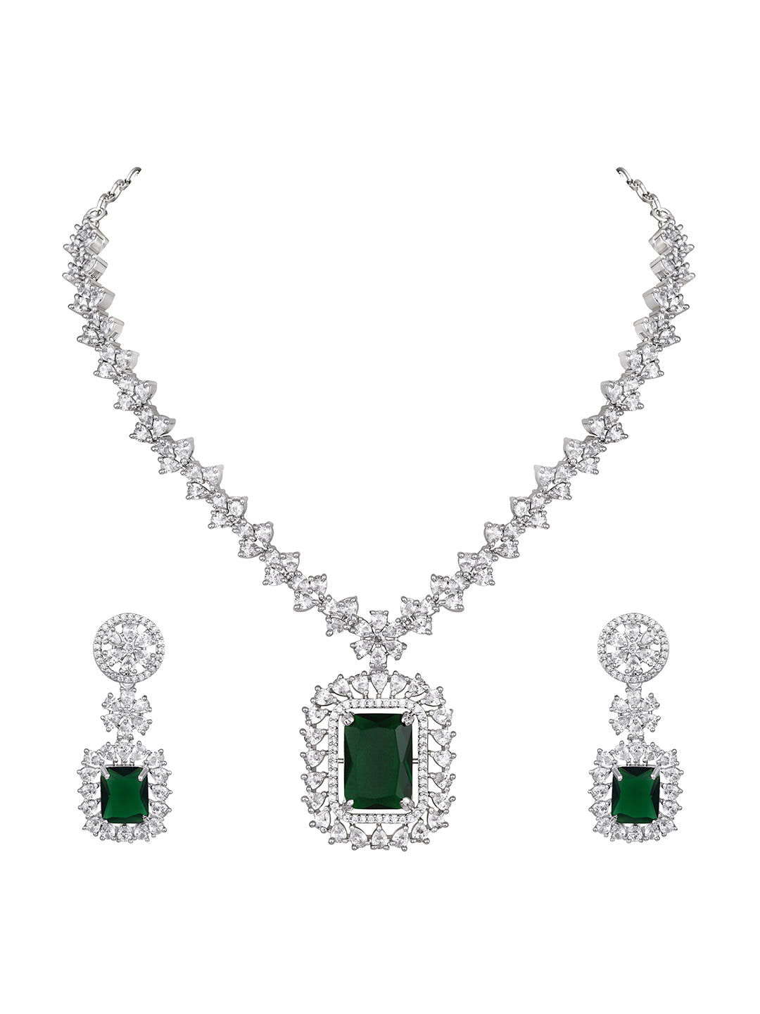 Green Stone & American Diamond Designer Jewellery Set