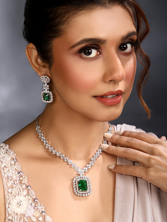 Green Stone & American Diamond Designer Jewellery Set