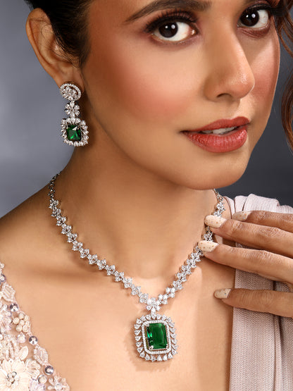 Green Stone & American Diamond Designer Jewellery Set