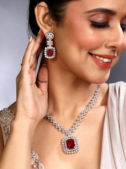 Red Stone & American Diamond Statement Jewellery Set