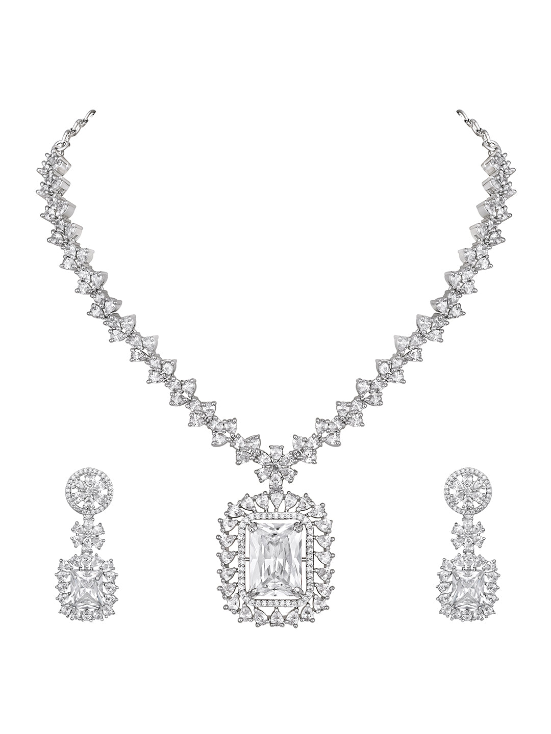 Silver-Tone Stone Designer Jewellery Set for Women