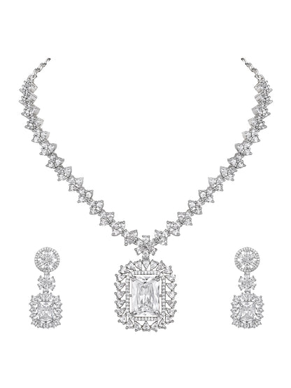 Silver-Tone Stone Designer Jewellery Set for Women