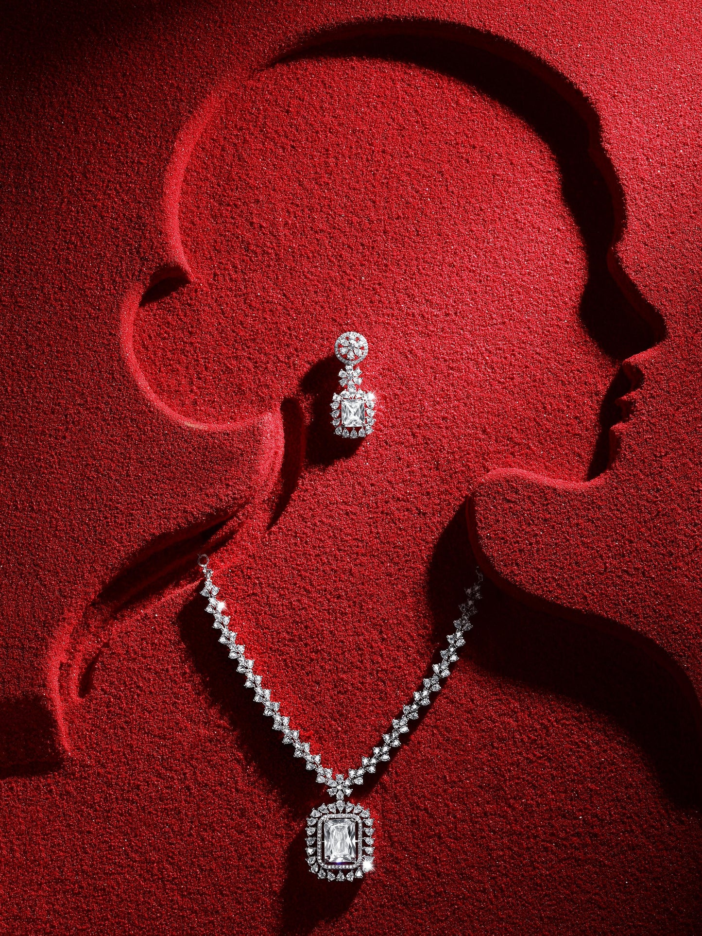Silver-Tone Stone Designer Jewellery Set for Women
