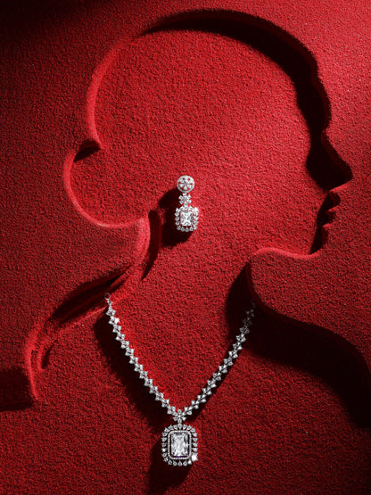 Silver-Tone Stone Designer Jewellery Set for Women