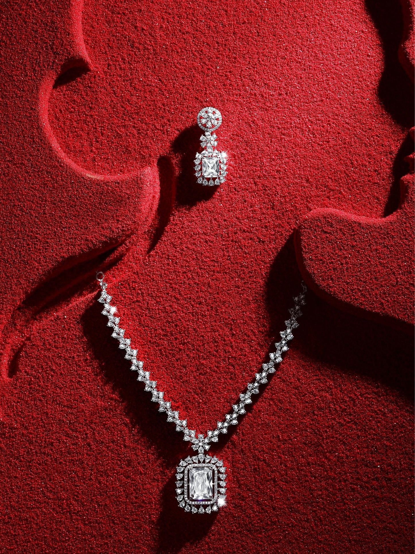 Silver-Tone Stone Designer Jewellery Set for Women
