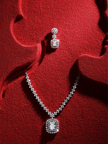 Silver-Tone Stone Designer Jewellery Set for Women